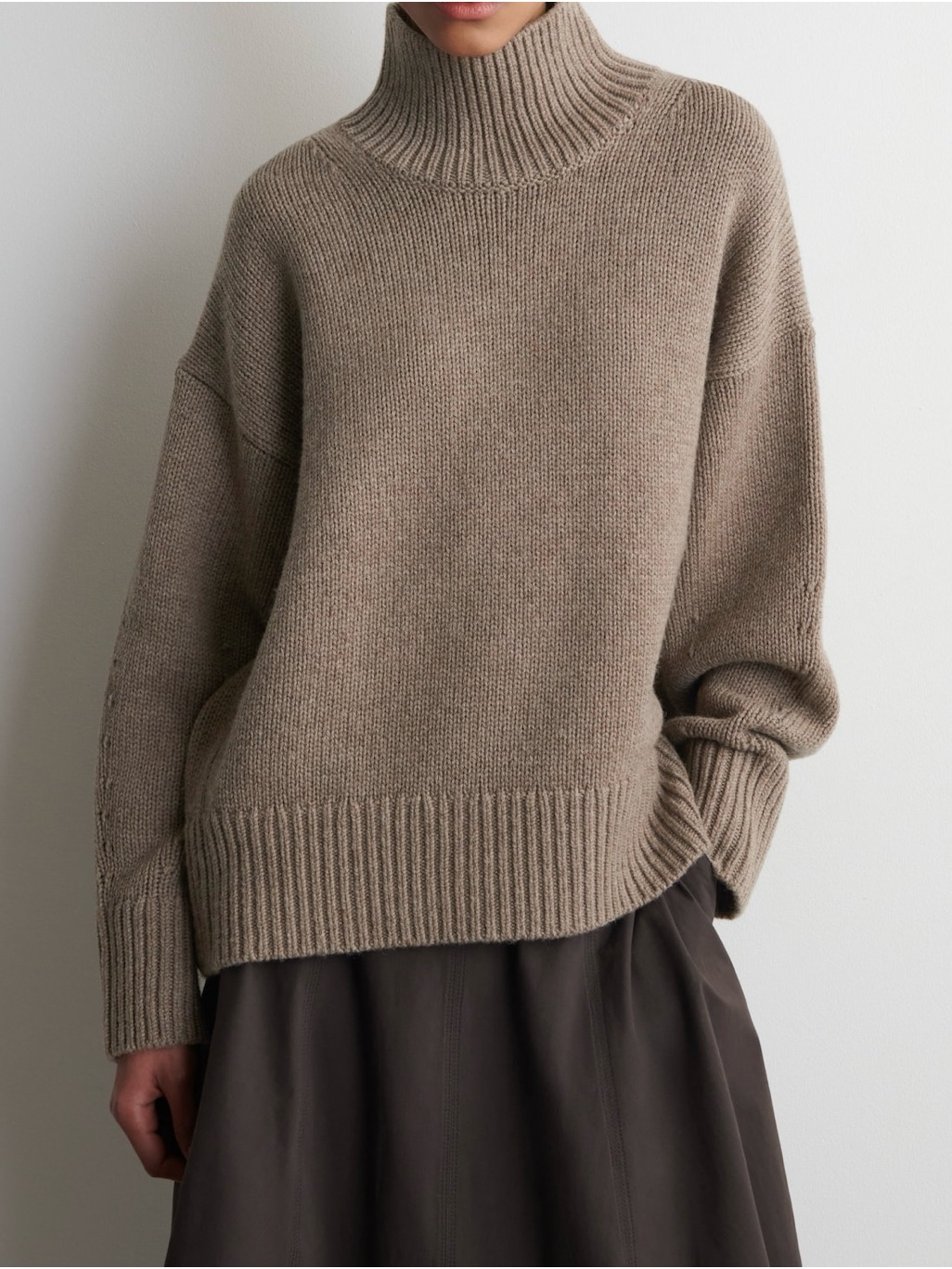 Cos Chunky Funnel-Neck Wool Jumper In Dark Beige Size Xxs